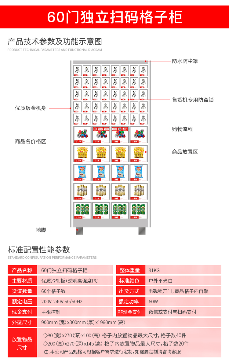 優趣生活自動售賣機 獨立掃碼60門格子櫃 無人新零售(圖2)